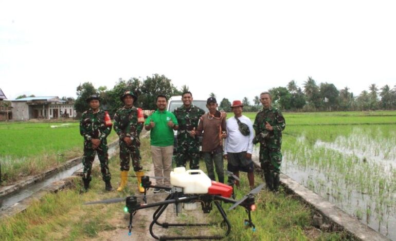 Dandim Pinrang Pantau Penyemprotan Drone di Lahan Pertanian Modern